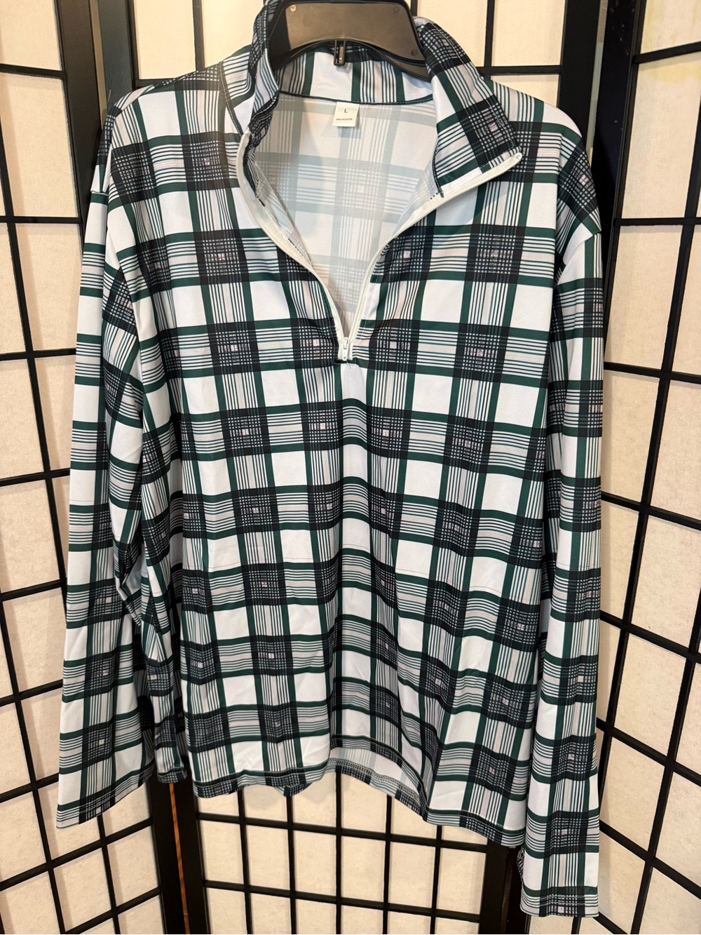 Men's Green & White Plaid Quarter-Zip Pullover